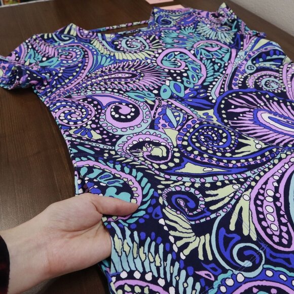 T By Talbots Ladder Back Confetti Paisley Dress Women LP Blue Boho Groovy Hippie - Picture 11 of 15